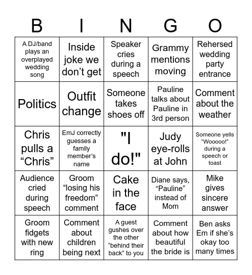 Untitled Bingo Card