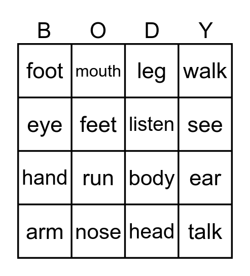 The Body Bingo Card