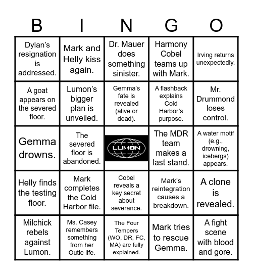 Severence bingo Card