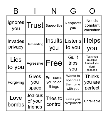 Red and Green Flags Bingo Card