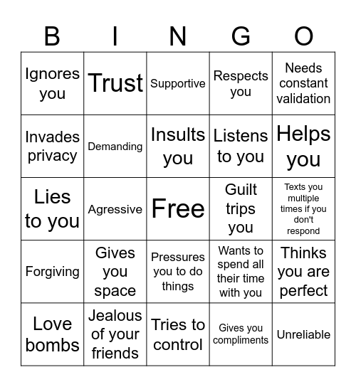 Red and Green Flags Bingo Card