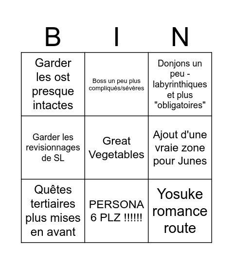 Persona 4 Rewind bingoqu Bingo Card