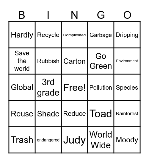 Judy Moody Saves the World Bingo Card
