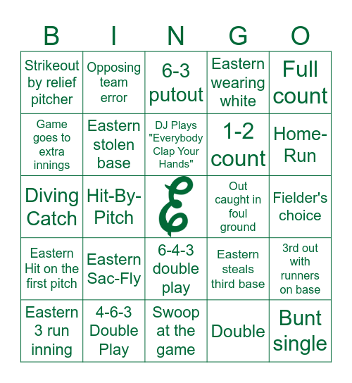 Eastern Michigan Baseball Bingo Card