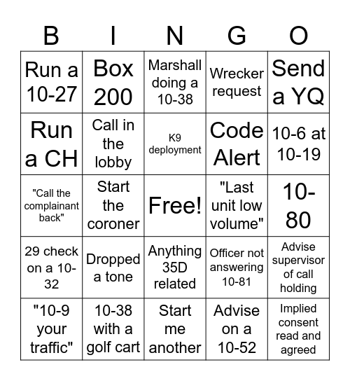 Law Radio Bingo Card
