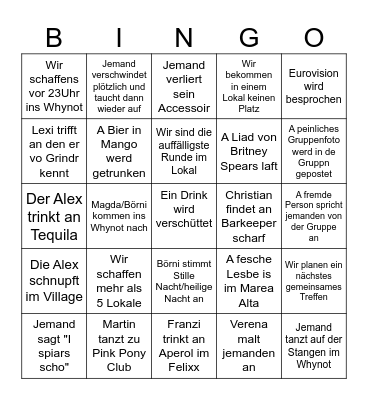 Gay Bingo Tour Bingo Card