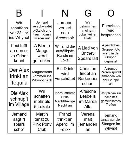 Gay Bingo Tour Bingo Card