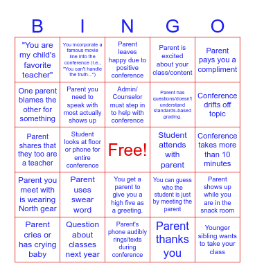 ONHS Conference Bingo Card