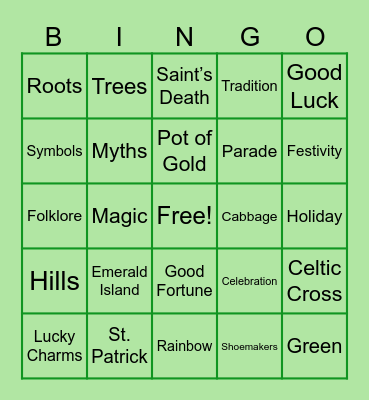 St. Patrick's Day Bingo Card