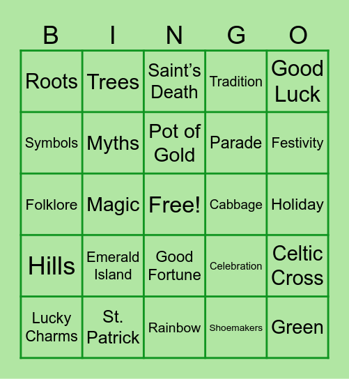 St. Patrick's Day Bingo Card