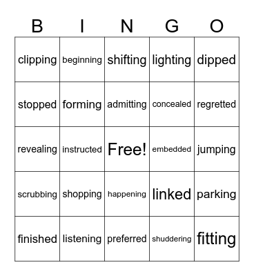 Doubling the Consonant with -ed and -ing Bingo Card