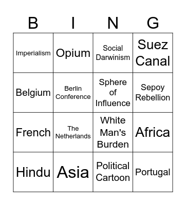 Imperialism Bingo Card