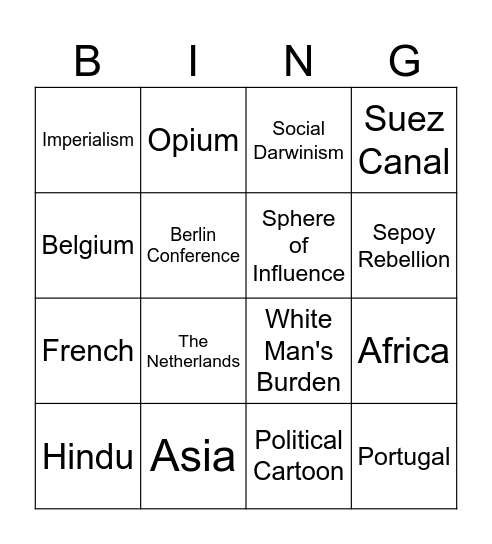 Imperialism Bingo Card