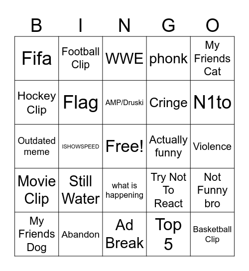 iShorts Bingo Card