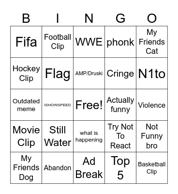 Shorts Bingo Card