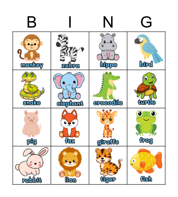 Animal Bingo Card