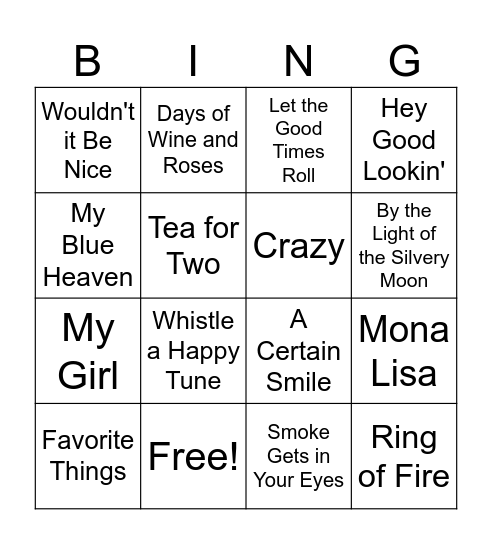 Music Bingo Card