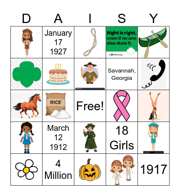"Daisy" Bingo Card