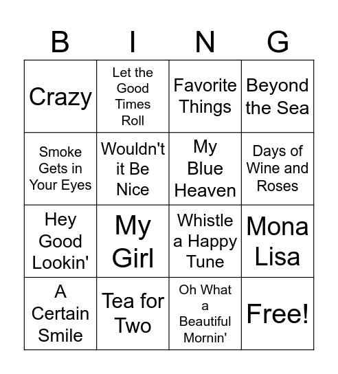 Music Bingo Card