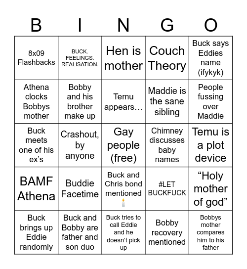 9-1-1 8x11 Bingo Card