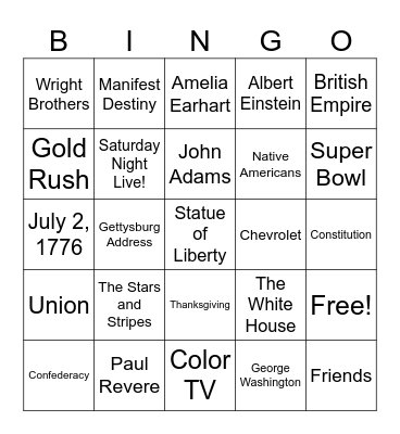 American History Bingo Card