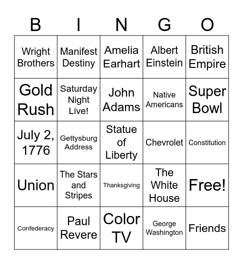 American History Bingo Card