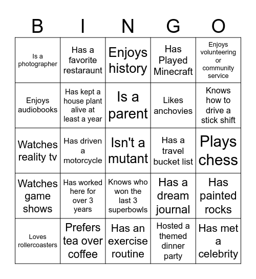 Find Someone Who... Bingo Card