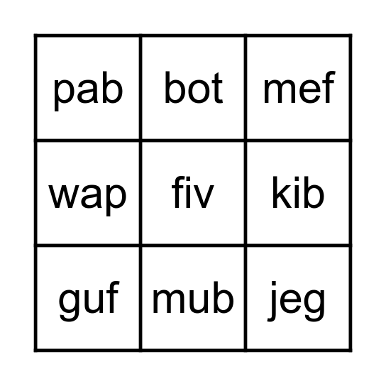 Nonsense Words Bingo Card