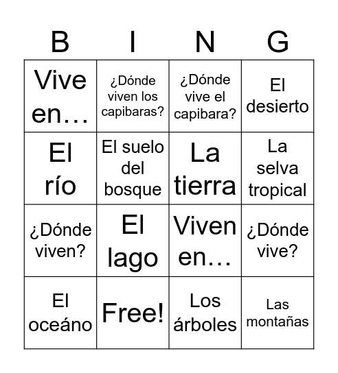 ¿Dónde viven los animales? Bingo Card