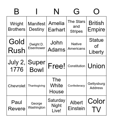 American History Bingo Card