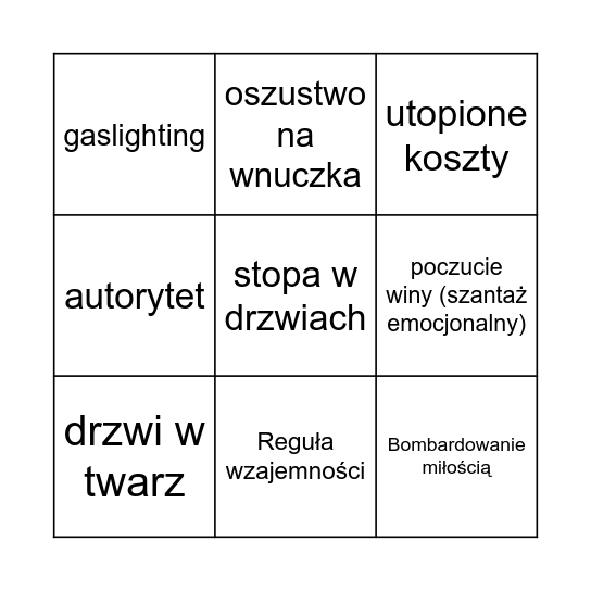 "Nie daj się zmanipulować" - warsztat Bingo Card