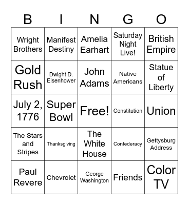 American History Bingo Card