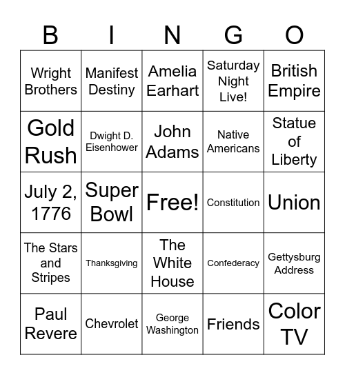American History Bingo Card