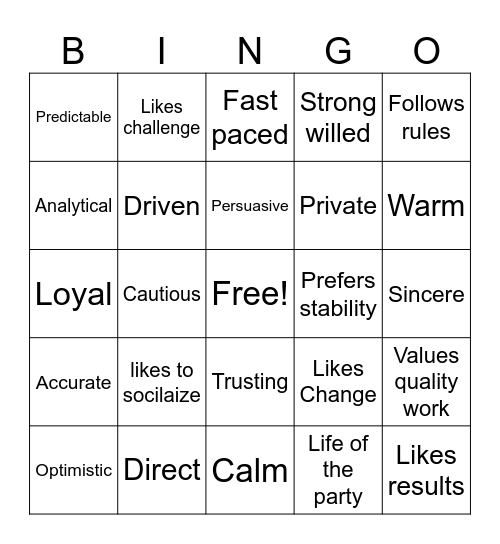 DiSC Bingo Card
