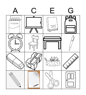 School supplies Bingo Card