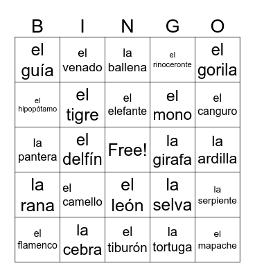 El zoológico Bingo Card