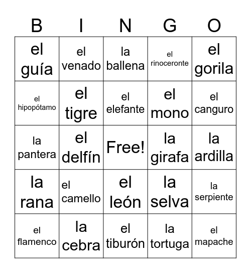 El zoológico Bingo Card