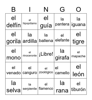 El zoológico Bingo Card
