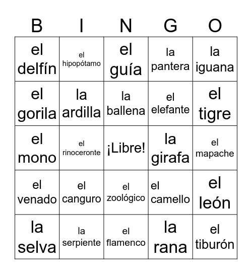 El zoológico Bingo Card