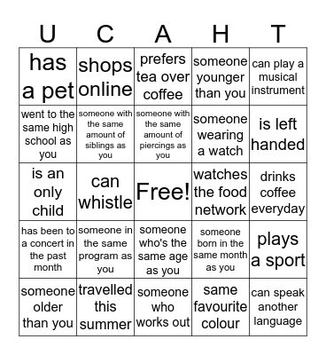 Get to Know You (UCAHT) Bingo Card