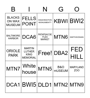 Familiar Sites Bingo Card