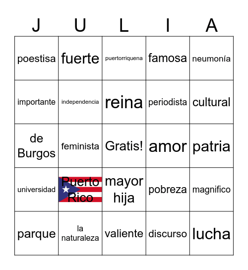 Julia de Burgos Bingo! Bingo Card