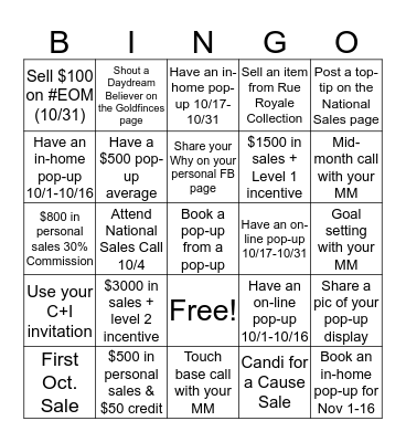 October Daydream Believers Blingo! Bingo Card