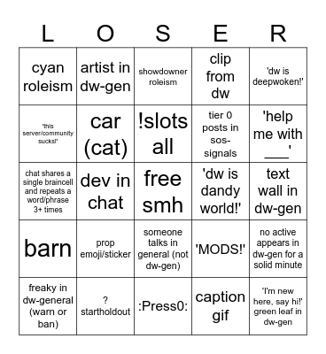 DW Discord Bingo Card