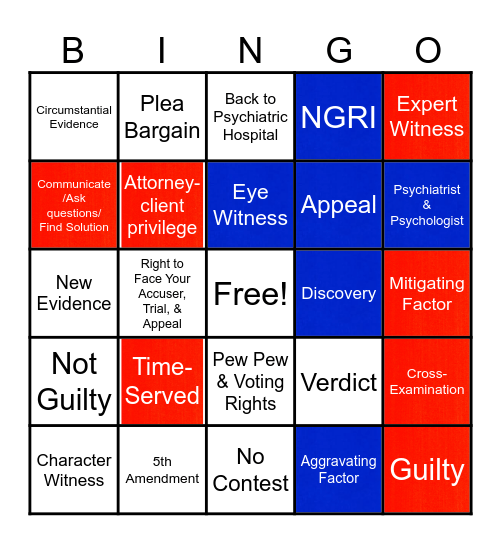 Competency Restoration Bingo Card