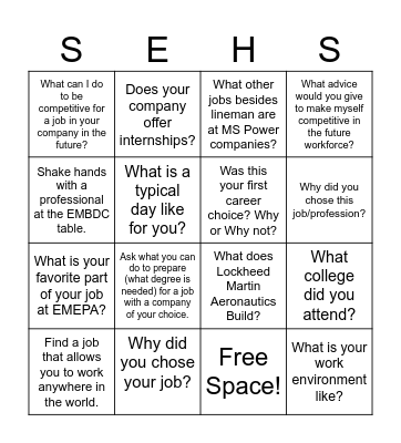 Tiger Career Fair Bingo Card