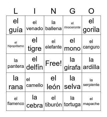 El zoológico Bingo Card