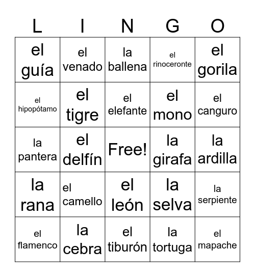 El zoológico Bingo Card