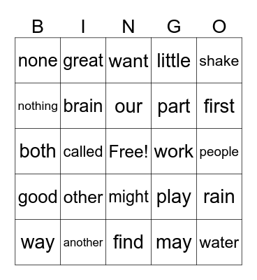 1st Grade Bingo Card
