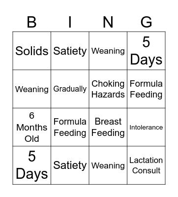 8.2 - Nutrition Bingo Card